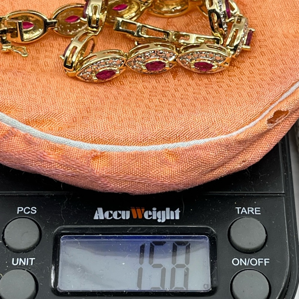 Vintage Gold-Over-Sterling Ruby & Diamond Accent Bracelet - 7.25” - Picture 13 of 17